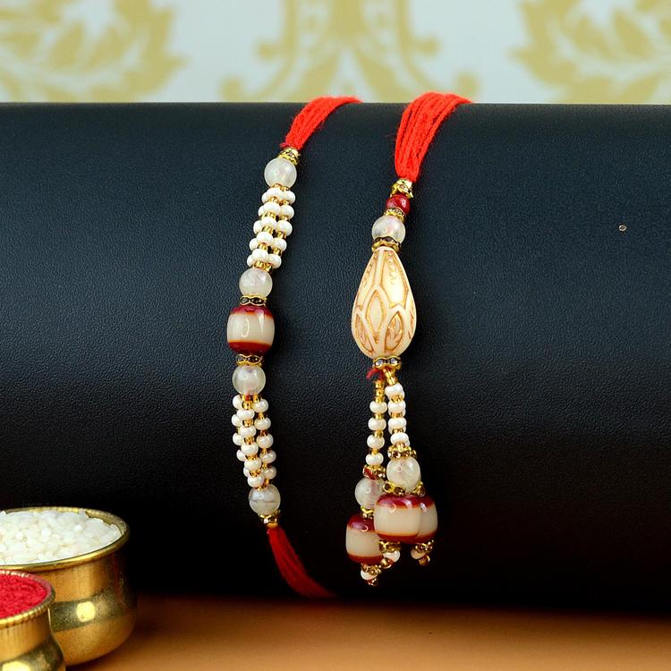 White Beads Rakhi and Lumba SR10