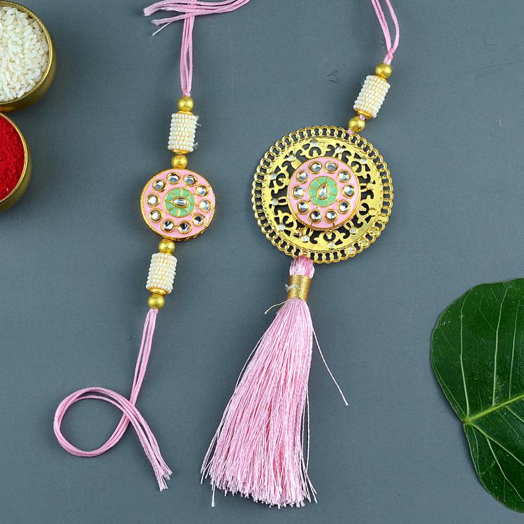 Decorated Pink Rakhi and Lumba