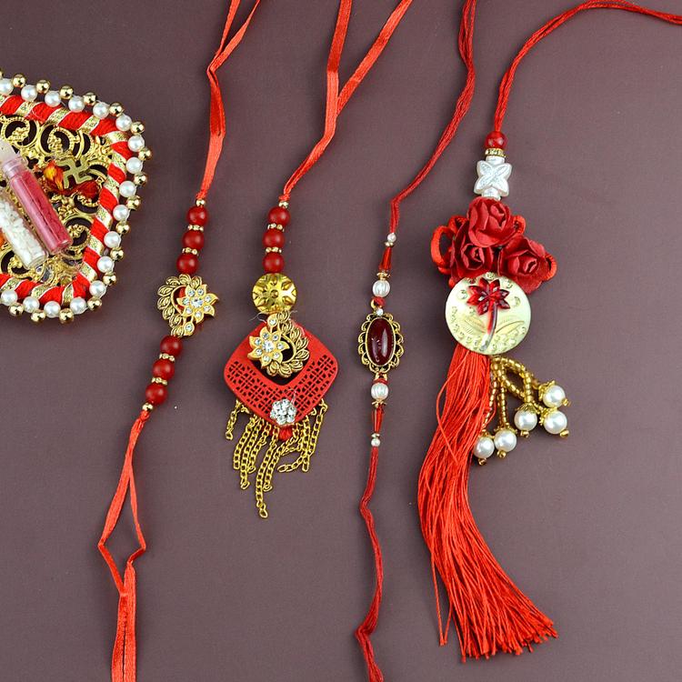 Red Themed Rakhi Lumba Set