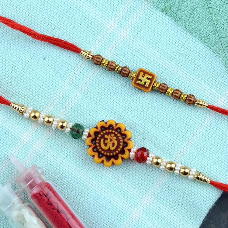 Om & Swastik Rakhi Set
