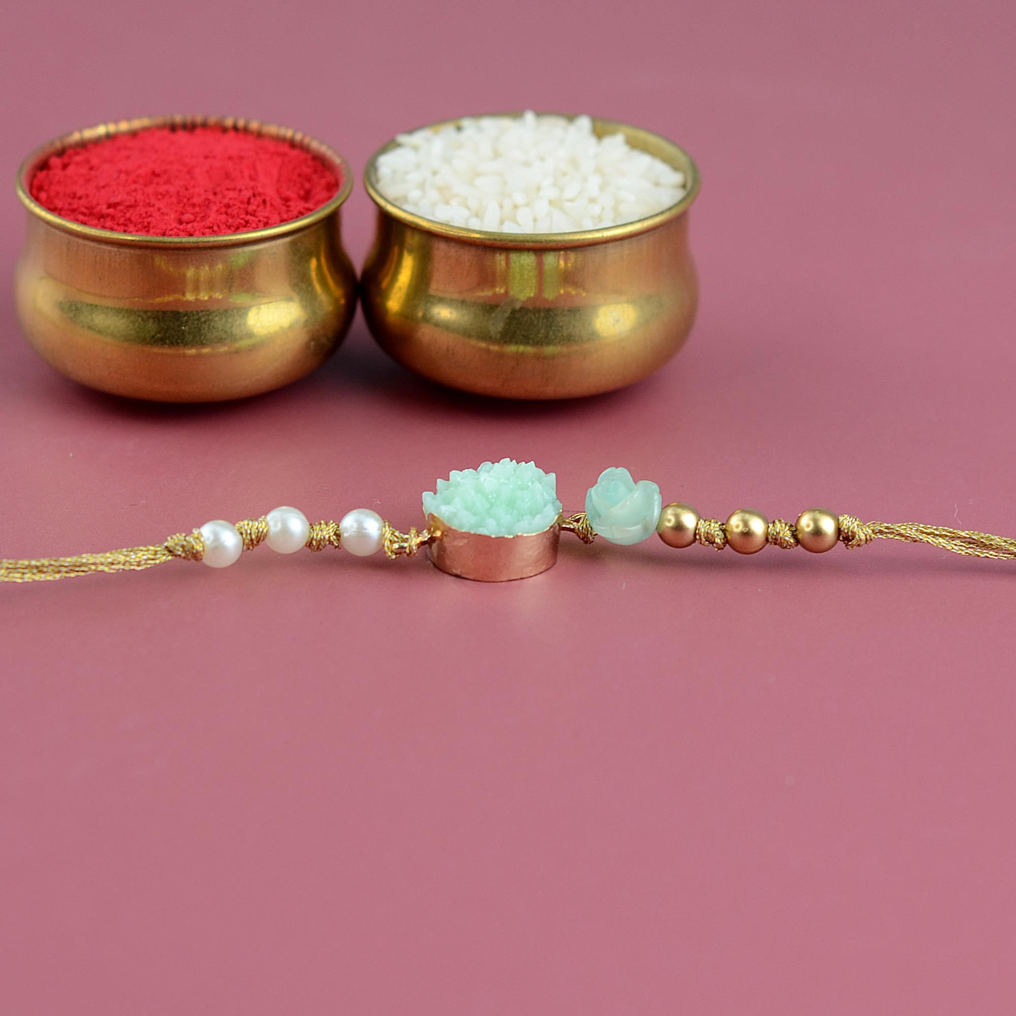 Mint Green Quartz Rakhi Premium Rakhi