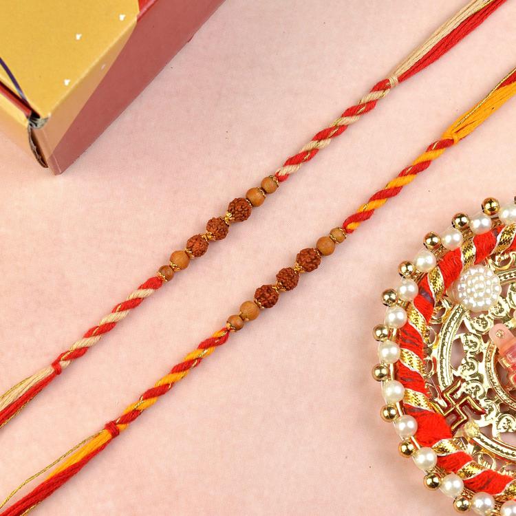 Gold Rudraksh Rakhi Set 1030