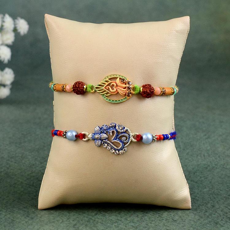 Orange Blue Om Rakhi Set