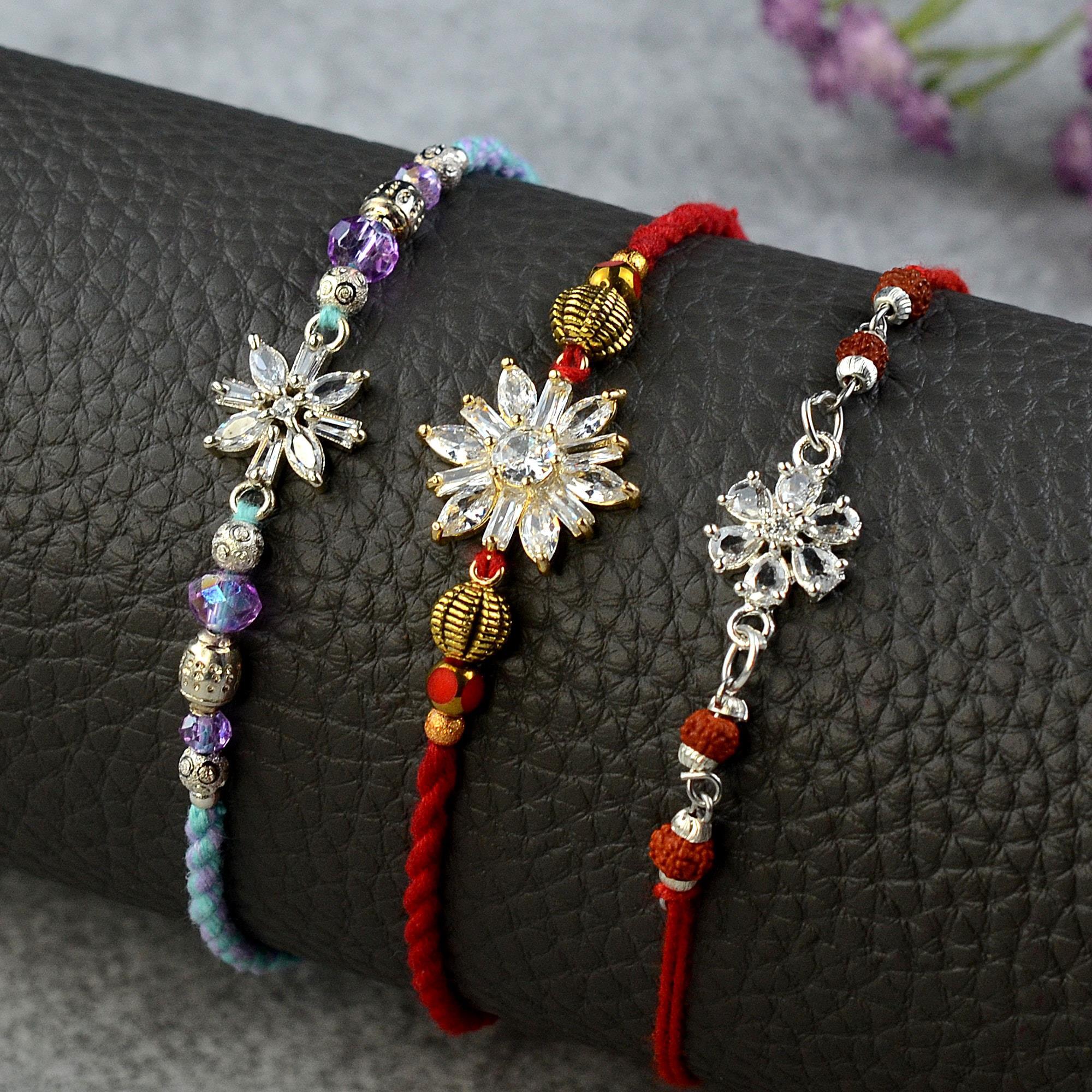 Floral Stones Rakhi Set | Rakhi Sets
