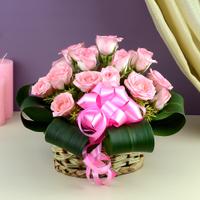 Splendid Pink Roses Basket