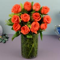 Cheery Orange Roses in a Vase