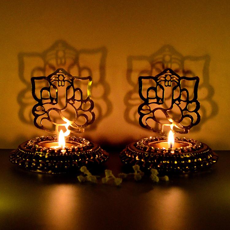 Ganesha Metal Diya Holder