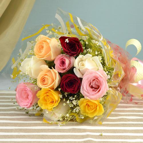 Multicoloured Roses Bunch (Midnight)