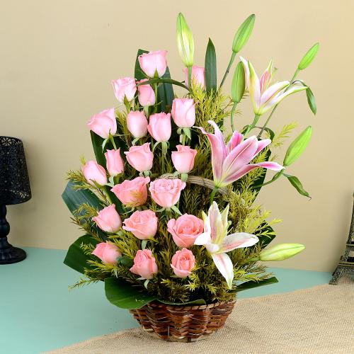 Pink Blooms Basket