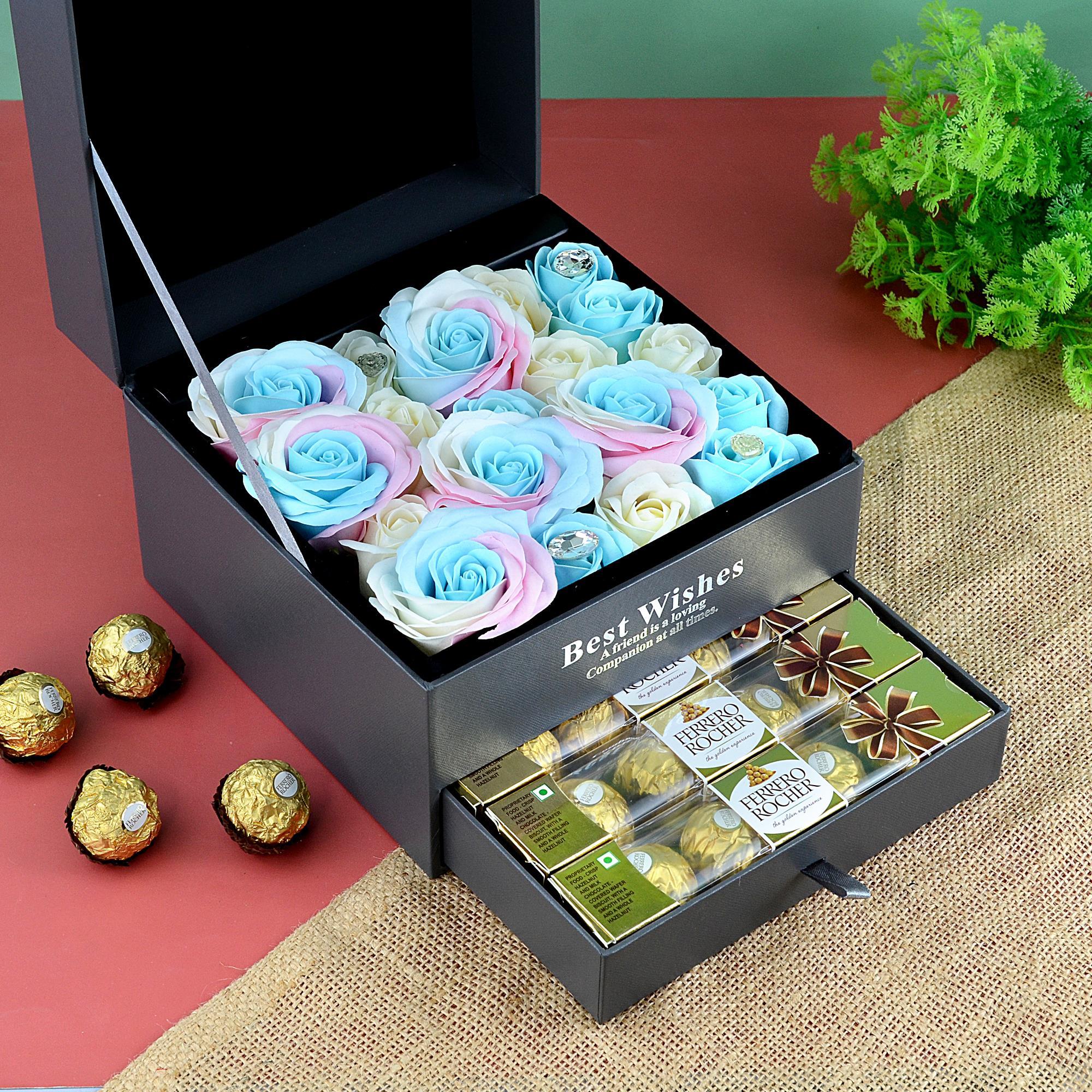 Box of Ferrero & Scented Roses Valentine Gifts USA to India