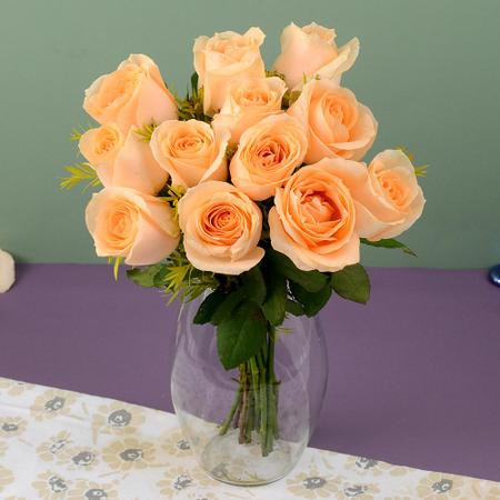 Sublime Peach Roses in a Vase