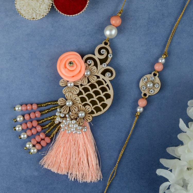 Peach Lumba Rakhi Set