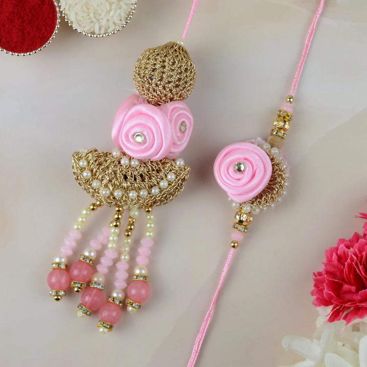 Pink Rose Lumba Rakhi Set