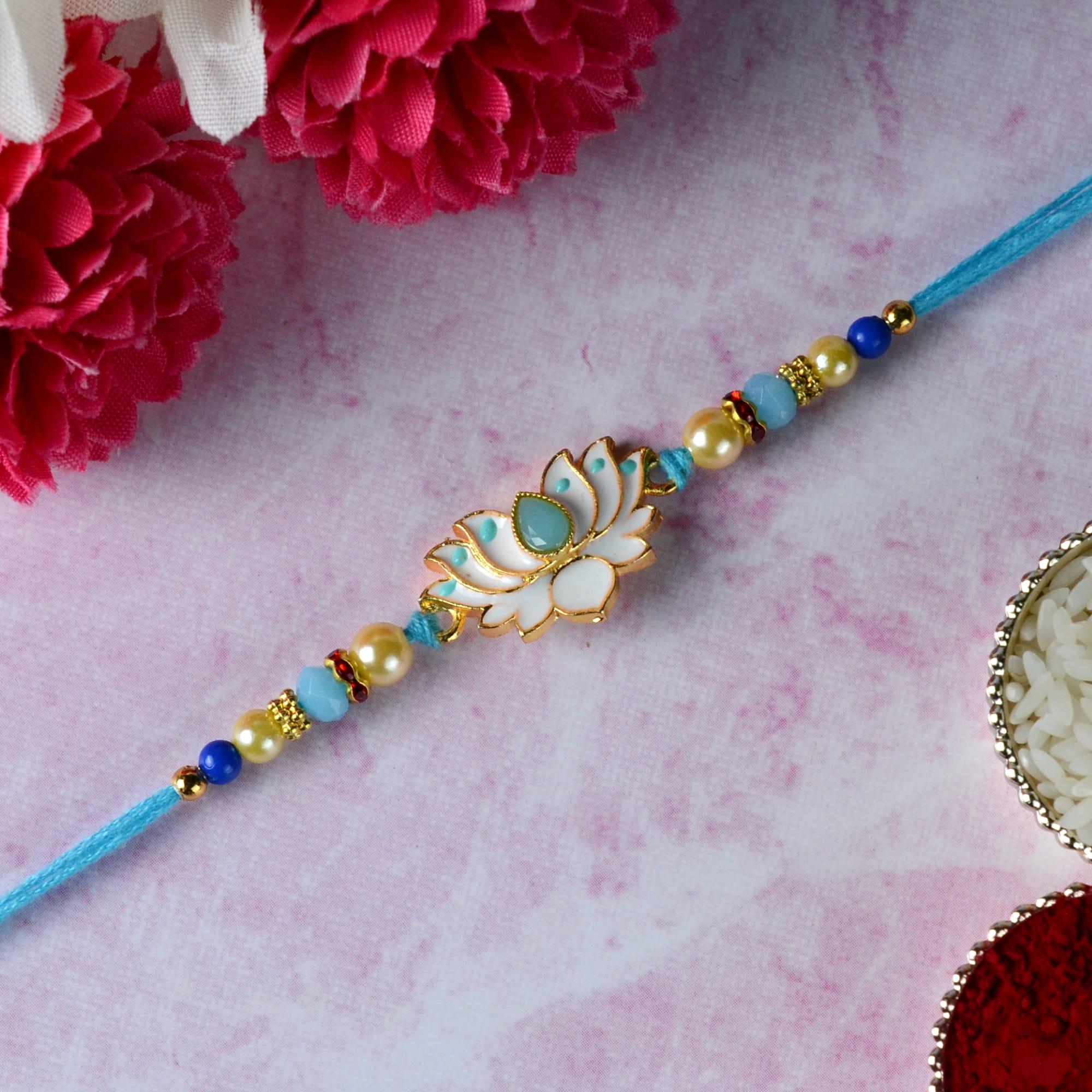 White Lotus Blue Rakhi Rakhis