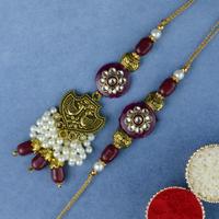 Golden Maroon Rakhi Lumba Set