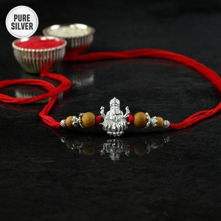 Pure Silver Ganesh CZ Rakhi