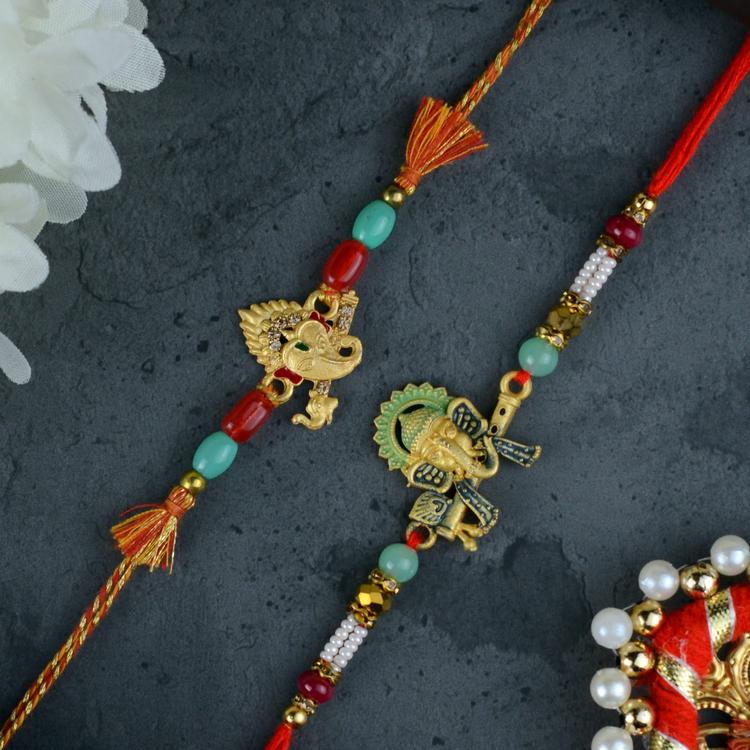 Golden Ganesh Rakhi Set