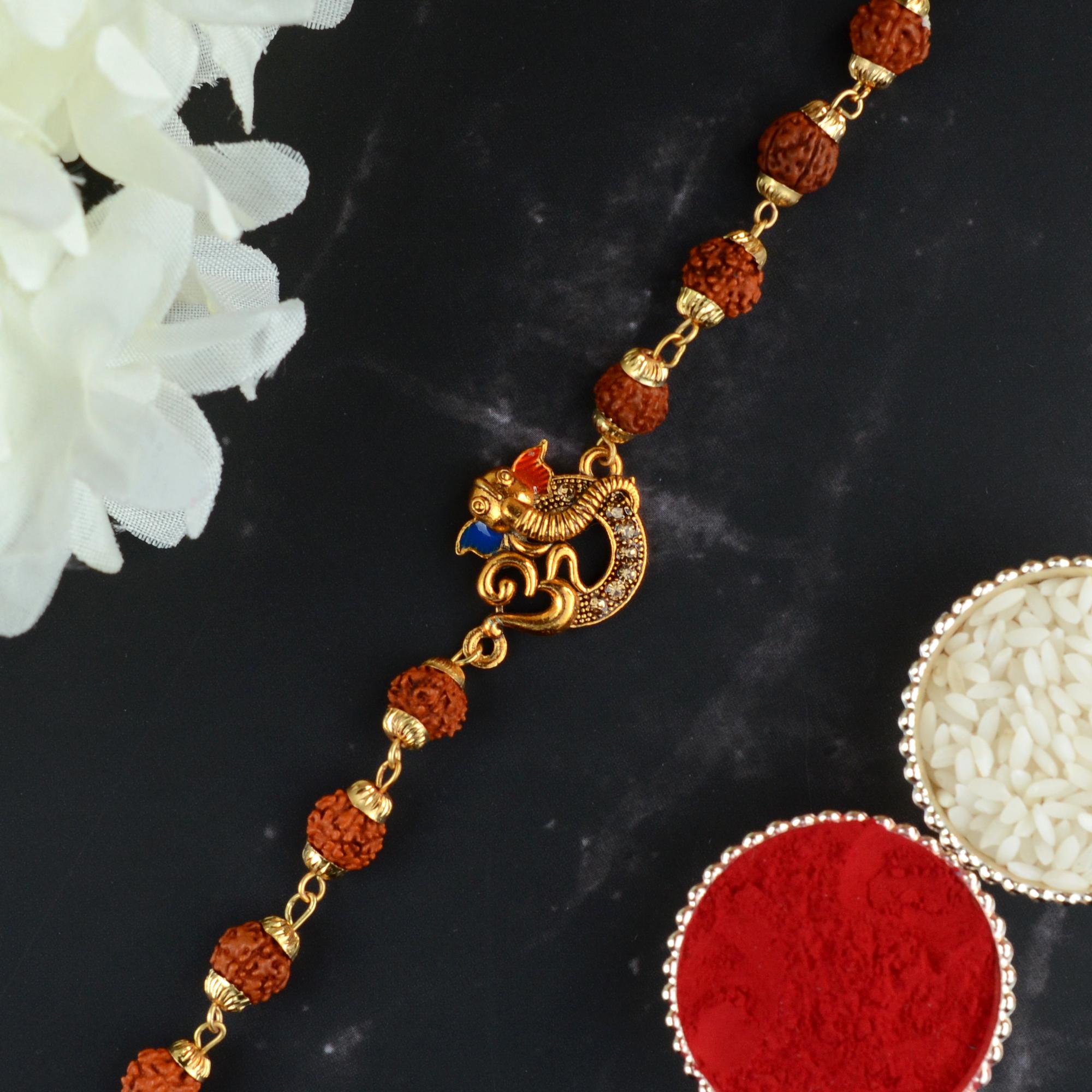 Ganesh-Om Rudraksh Chain Rakhi | Rakhi to Gurgaon