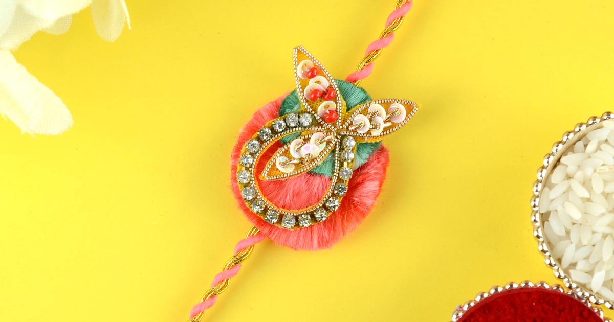 Peach Zardosi Rakhi BR028 | Designer Rakhi