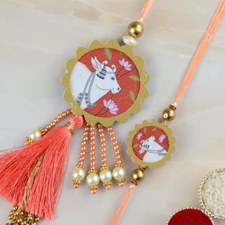 Cow Red Lumba Rakhi Set