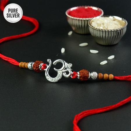 Pure Silver CZ Om Designer Rakhi