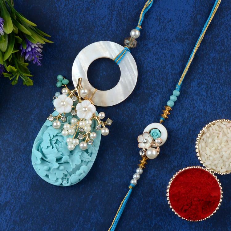 Pearls n Blue Rakhi Lumba Set DC002