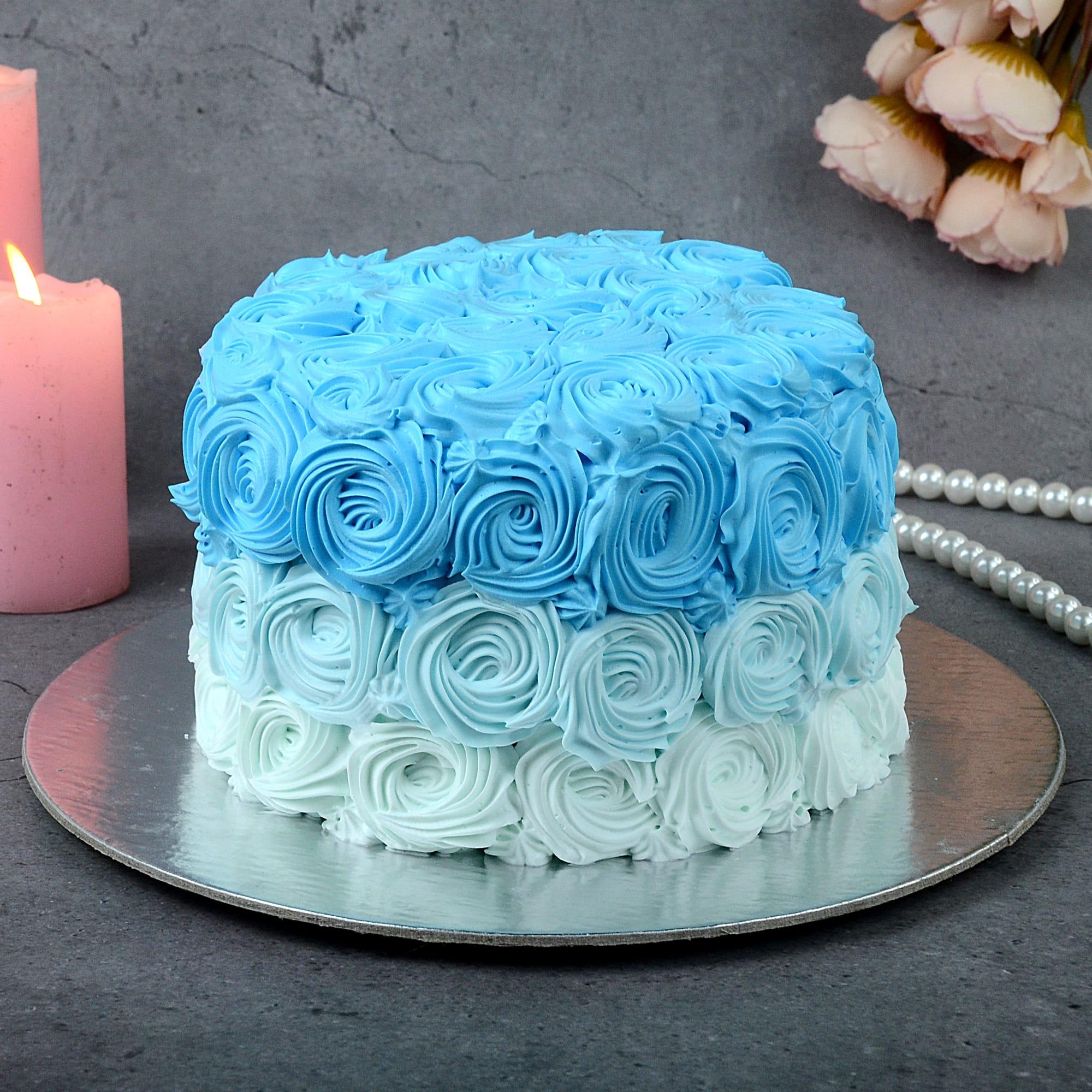 Blue Rosette Cake new-zealand | Gift Blue Rosette Cake- FNP