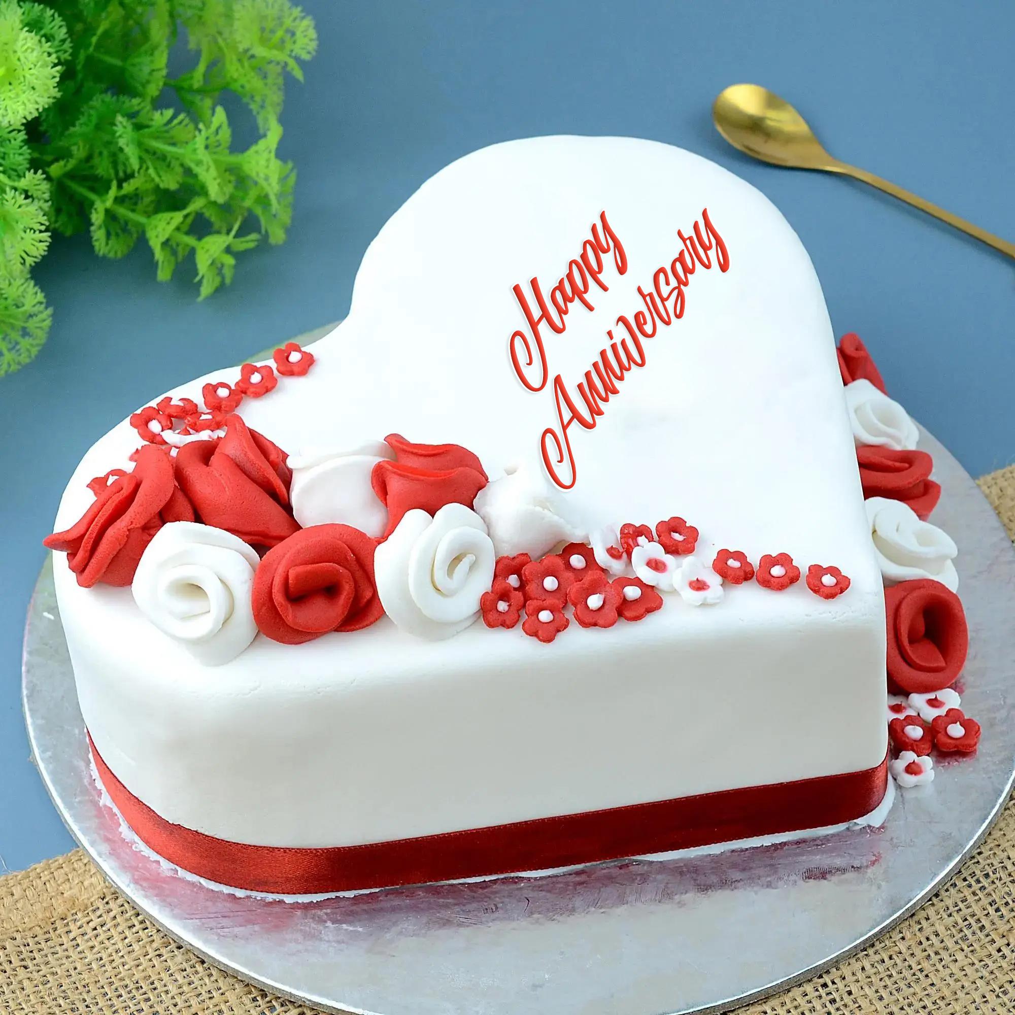 Anniversary Cake With Photo - Amazing White Heart Cake
