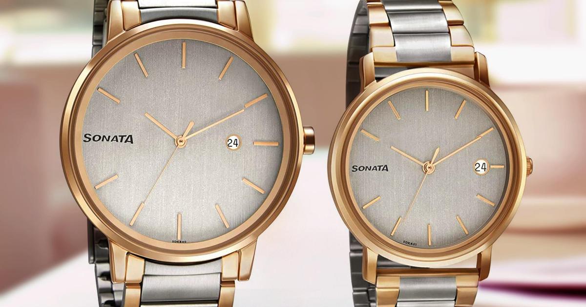 Waterproof Sonata Pair Watch Sonata Watches Gold And Silver Colour