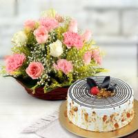 Butterscotch Cake with Flowers Combo