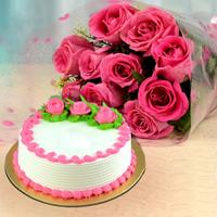 Pink Roses and Pineapple Cake Combo