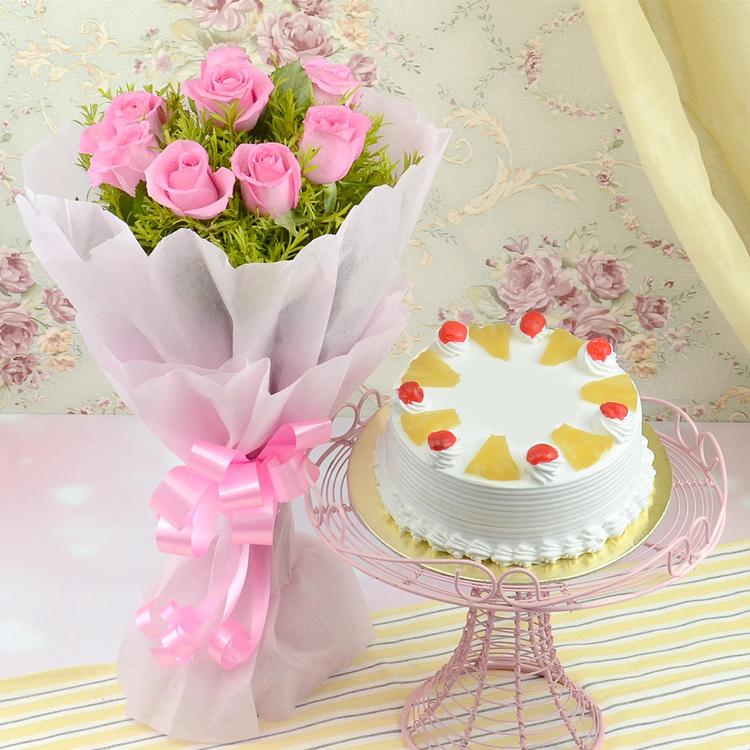 Pink Roses and Pineapple Cake