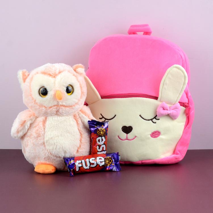 Pink Bunny Bag and Owlie Plushie Hamper