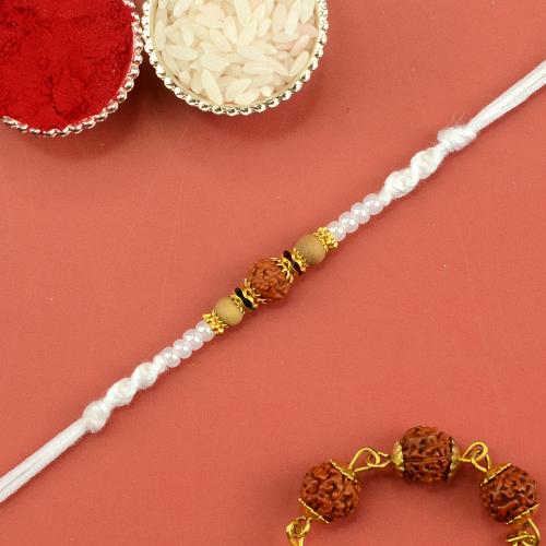 Rudraksh in White Dori Rakhi