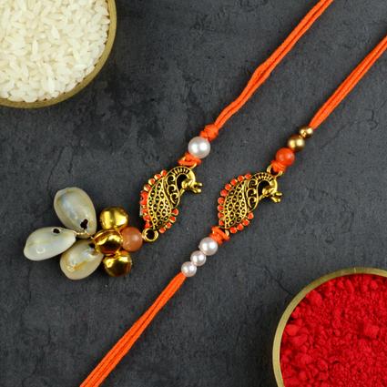 Orange Peacock Rakhi Lumba