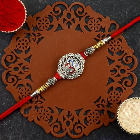 White Metal Colourful Om Rakhi 