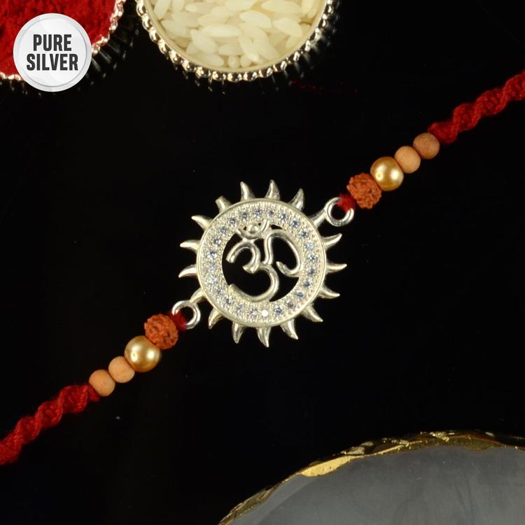 Pure Silver AD Radiant Om Rakhi 