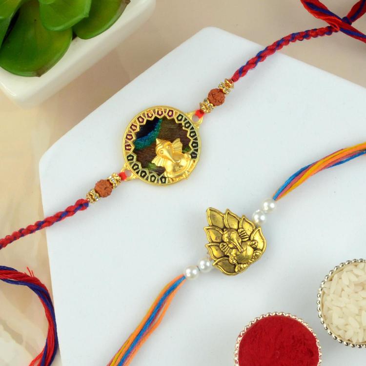 Ganesh Golden Rakhi Set