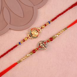 Ganesh in Circle Rakhi Set