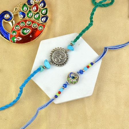 Metal Peacocks Rakhi Set