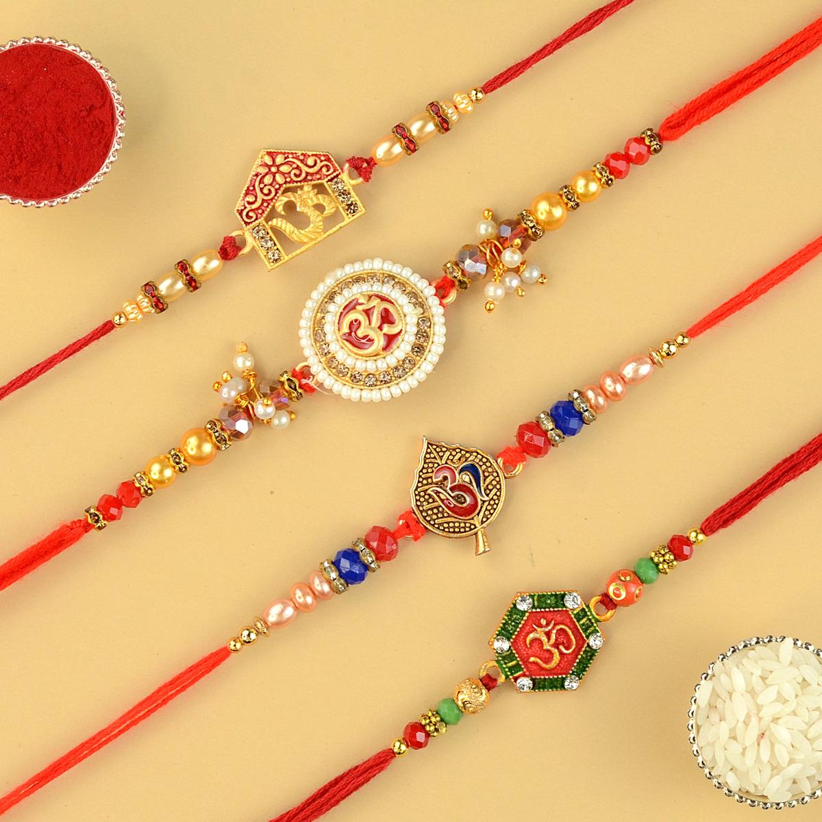 Om in Red Rakhi Set | Set of 4 Rakhis