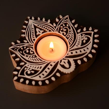 Lotus Wooden Diya