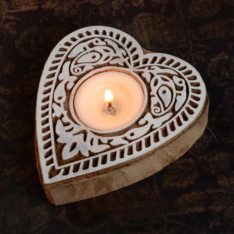 Heart Shaped Wooden Diya