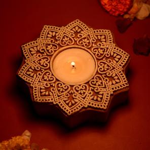 Wooden Flower Diya Wooden Flower Diya