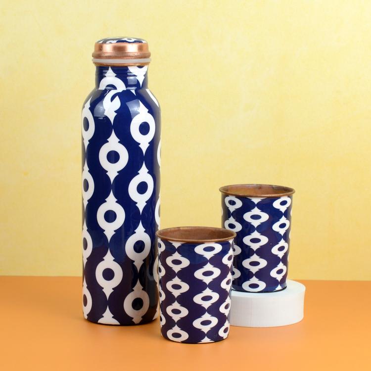 Designer Copper Blue Bottle Set