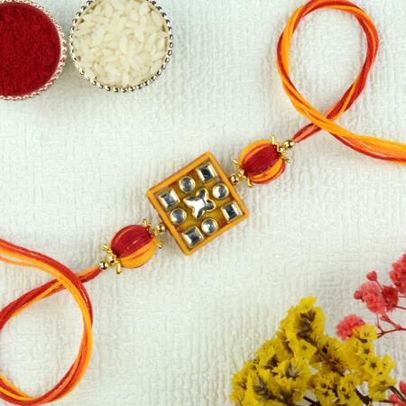 Jadau in Square Mouli Dori Rakhi