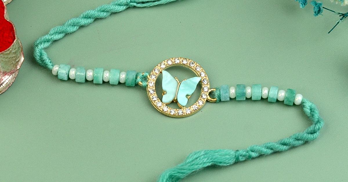 Beautiful Butterfly in Teal Rakhi | Designer Rakhi