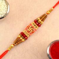 Red Beads with Swastik Rakhi