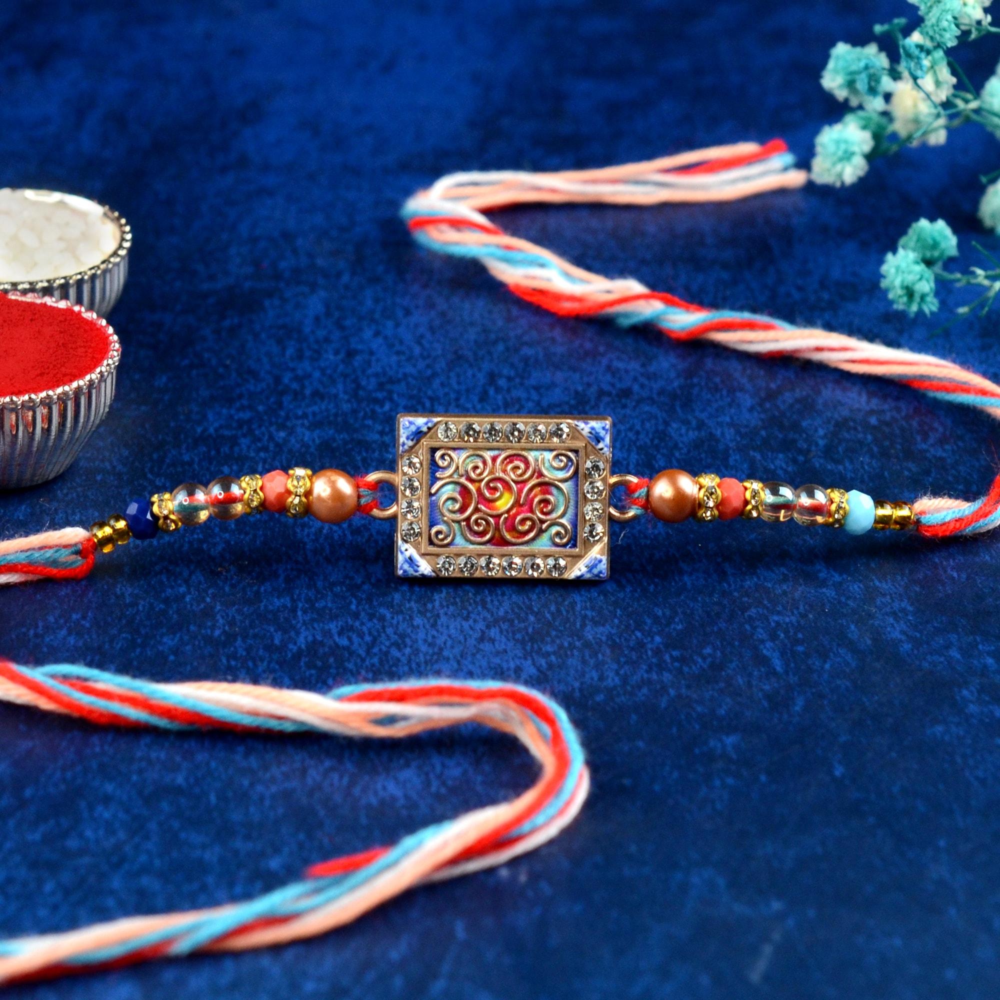 Color Spirals in Rectangle Rakhi | Designer Rakhi