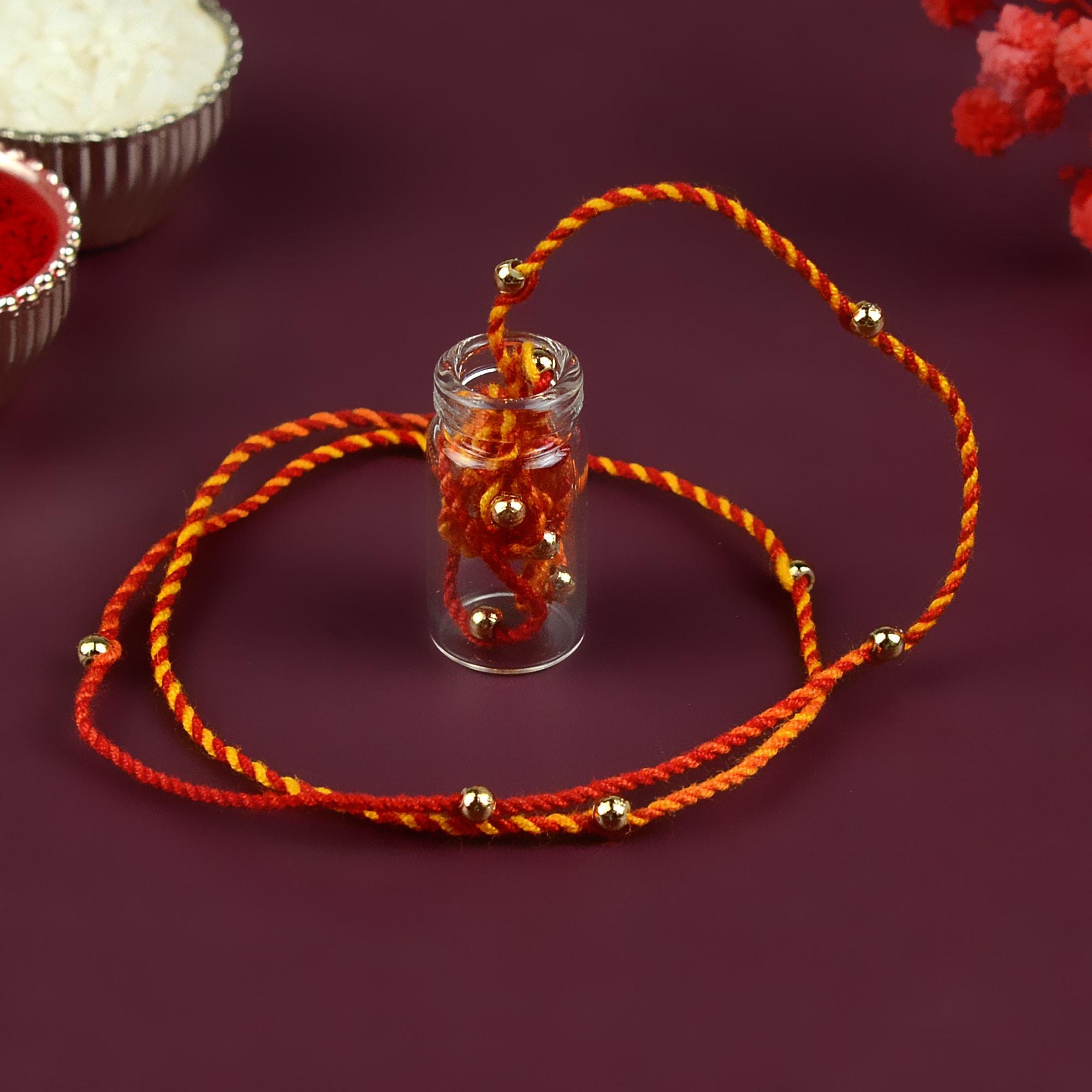 Long Raksha Raksha Sutra in a Tiny Jar Rakhi | Rakhi Dori